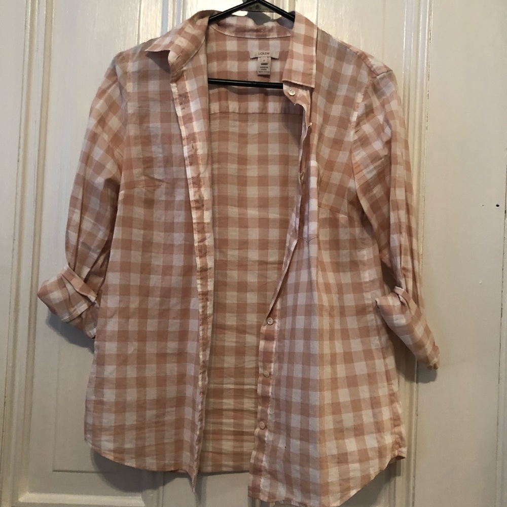 JCREW Blush Pink Buffalo Paid Button up